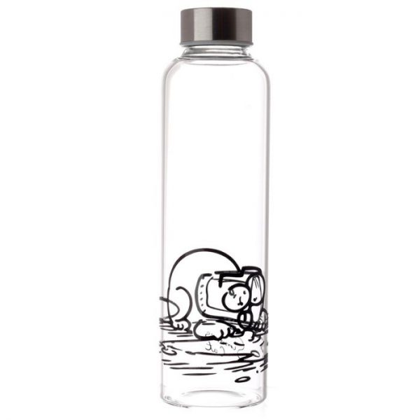 Simon's Cat Opakovane použiteľná sklenená fľaša na vodu s ochranným neoprénovým rukávom s remienkom 5 - pre milovníkov mačiek