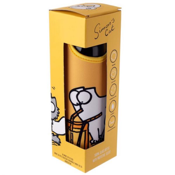 Simon's Cat Opakovane použiteľná sklenená fľaša na vodu s ochranným neoprénovým rukávom s remienkom 3 - pre milovníkov mačiek