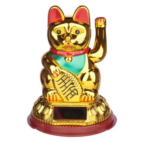 Mávajúca mačička pre šťastie Maneki Neko na solárne nábíjanie - zlatá 1 - pre milovníkov mačiek