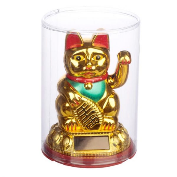 Mávajúca mačička pre šťastie Maneki Neko na solárne nábíjanie - zlatá 2 - pre milovníkov mačiek