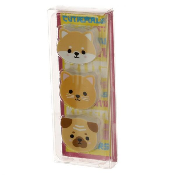 Set 3 gúm s motívom Mopslíka, mačičky a Shiba Inu 1 - pre milovníkov mačiek