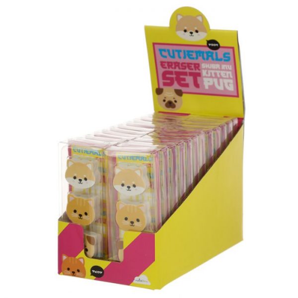 Set 3 gúm s motívom Mopslíka, mačičky a Shiba Inu 2 - pre milovníkov mačiek