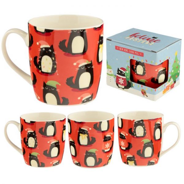 Feline Festive Cat Porcelánový hrnček 1 - pre milovníkov mačiek